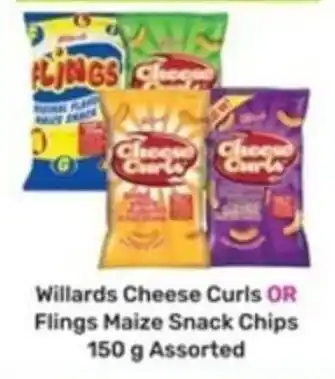 Game Willards Cheese Curls OR Flings Maize Snack Chips 150g Assorted offer