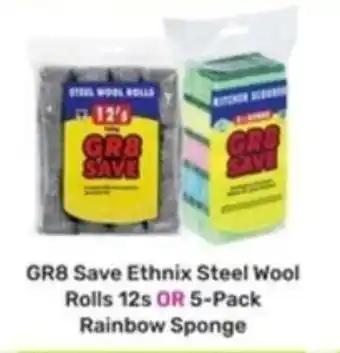 GR8 Save Ethnix Steel Wool Rolls 12s OR 5-Pack Rainbow Sponge