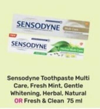 Game Sensodyne Toothpaste Multi Care, Fresh Mint, Gentle Whitening. Herbal, Natural OR Fresh & Clean 75 ml offer