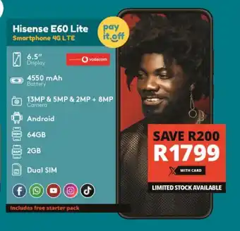 Checkers Hisense E60 Lite Smartphone 4G LTE offer