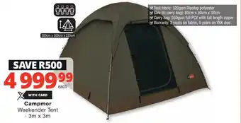 Checkers Campmor Weekender Tent 3m x 3m offer