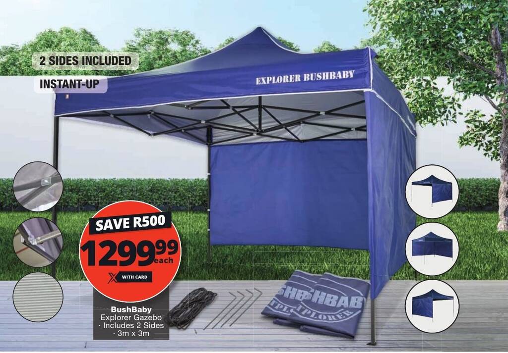 BushBaby Explorer Gazebo Includes 2 Sides 3m x 3m offer at Checkers