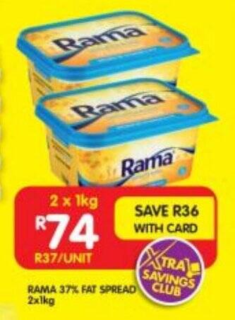 Shoprite RAMA 37% FAT SPREAD CLUB 2x1kg offer