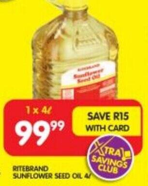 Shoprite RITEBRAND SUNFLOWER SEED OIL 4L offer