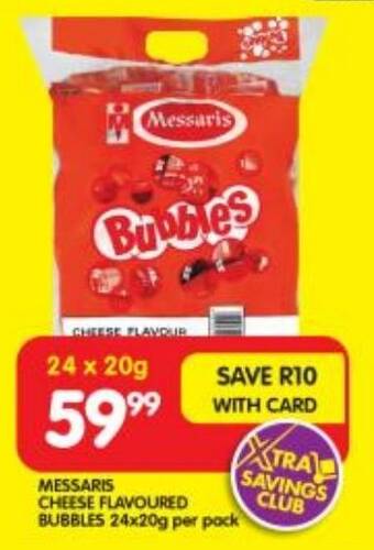 Shoprite MESSARIS CHEESE FLAVOURED BUBBLES 24x20g per pack offer
