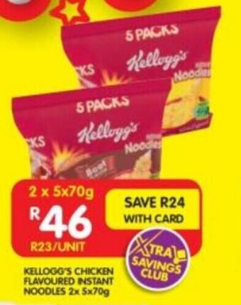 Shoprite KELLOGG'S CHICKEN FLAVOURED INSTANT NOODLES 2x 5x70g offer