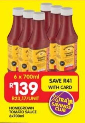 Shoprite HOMEGROWN TOMATO SAUCE 6x700ml offer