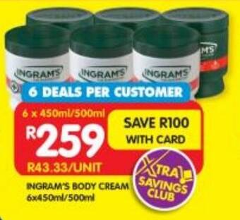 Shoprite INGRAM'S BODY CREAM 6x450ml/500ml offer