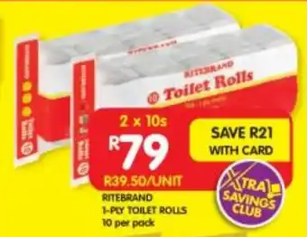 Shoprite RITEBRAND 1-PLY TOILET ROLLS 10 per pack offer