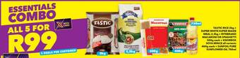 Shoprite TASTIC RICE + SUPER WHITE SUPER MAIZE MEAL +RITEBRAND MACARONI OR SPAGHETTI + KNORROX SOYA MINCE +SUNFOIL PURE SUNFLOWER OIL offer