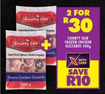Shoprite COUNTY FAIR FROZEN CHICKEN GIZZARDS 400g offer