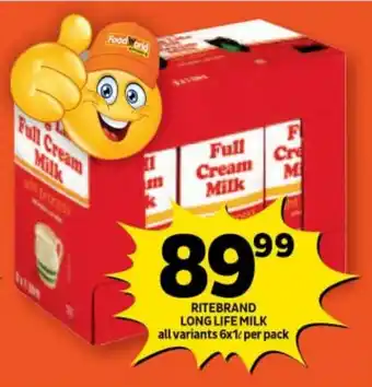 Shoprite RITEBRAND LONG LIFE MILK all variants 6x1L per pack offer