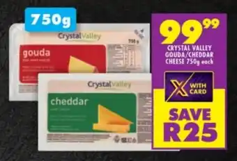 Shoprite CRYSTAL VALLEY GOUDA/CHEDDAR CHEESE 750g each offer