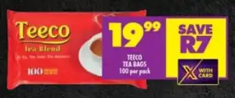 Shoprite TEECO TEA BAGS 100 per pack offer