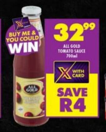 Shoprite ALL GOLD TOMATO SAUCE 700ml offer