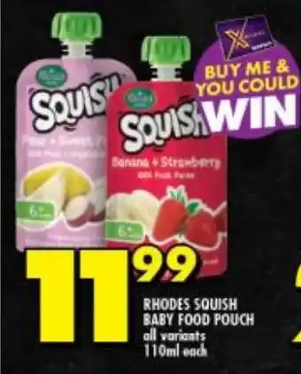 Shoprite RHODES SQUISH BABY FOOD POUCH all variants 110ml each offer