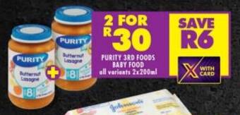 Shoprite PURITY 3RD FOODS BABY FOOD all variants 2x200ml offer
