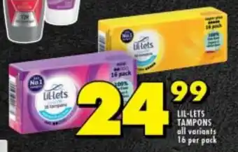Shoprite LIL-LETS TAMPONS all variants 16 per pack offer