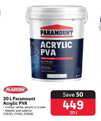 Makro PLASCON 20 L Paramount Acrylic PVA offer