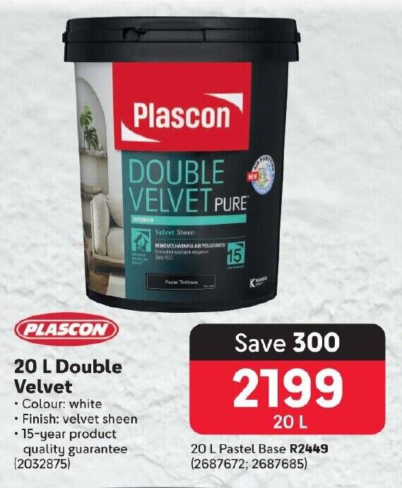 PLASCON 20 L Double Velvet offer at Makro