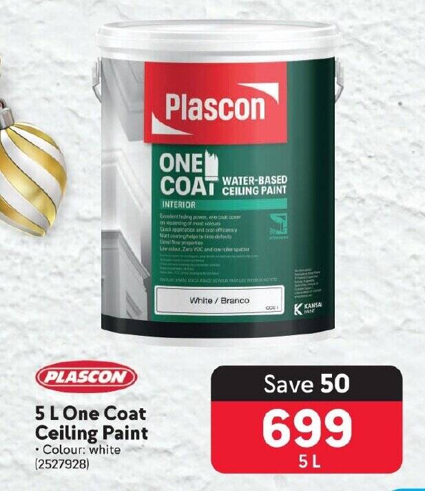 PLASCON 5 L One Coat Ceiling Paint offer at Makro