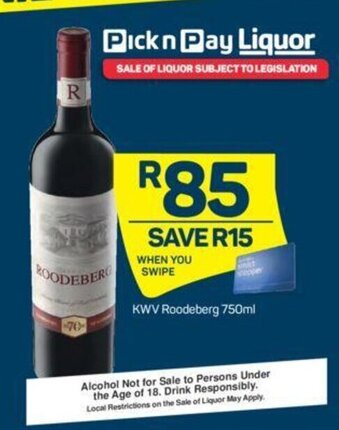 Pick n Pay KWV Roodeberg 750ml offer