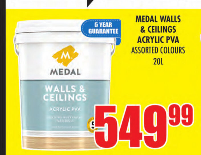 Medal Walls & Ceilings Acrylic PVA Assorted Colours 20L offer at Boxer