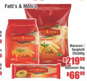 Devland Cash And Carry Fatti's & Moni's Macaroni / Spaghetti 20x500g offer