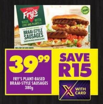 Shoprite FRY'S PLANT-BASED BRAAI-STYLE SAUSAGES 380g offer