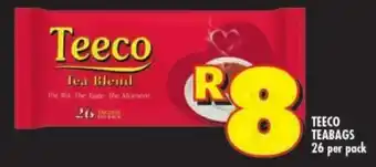 Shoprite TEECO TEABAGS 26 per pack offer