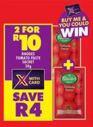 Shoprite RHODES TOMATO PASTE SACHET 50g offer