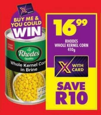Shoprite RHODES WHOLE KERNEL CORN 410g offer