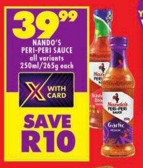 Shoprite NANDO'S PERI-PERI SAUCE all variants 250ml/265g each offer