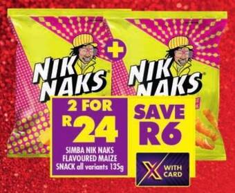Shoprite SIMBA NIK NAKS FLAVOURED MAIZE SNACK all variants 135g offer