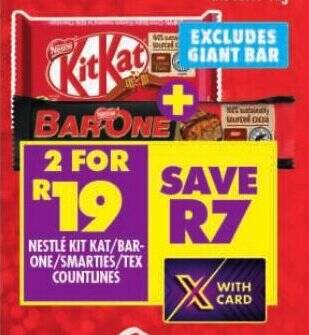 Shoprite NESTLE KIT KAT/BAR-ONE/SMARTIES/TEX COUNTLINES offer