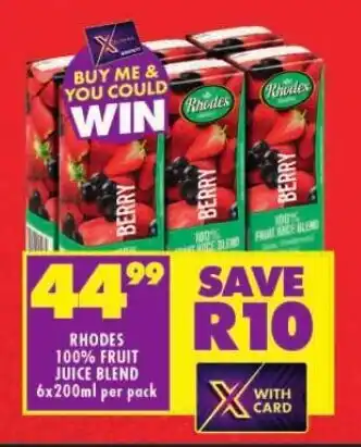 Shoprite RHODES 100% FRUIT JUICE BLEND 6x200ml per pack offer