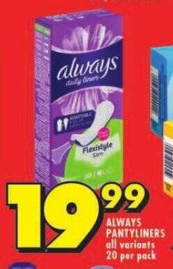 Shoprite ALWAYS PANTYLINERS all variants 20 per pack offer