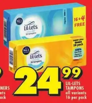 Shoprite LIL-LETS TAMPONS all variants 16 per pack offer