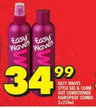 Shoprite EASY WAVES STYLE GEL & COMB OUT CONDITIONER HAIRSPRAY COMBO 2x250ml offer