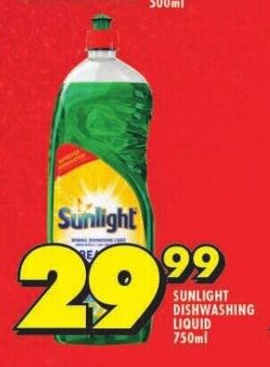 Shoprite SUNLIGHT DISHWASHING LIQUID 750ml offer