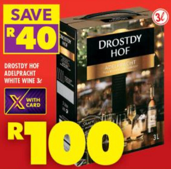 Drostdy Hof Adelpracht White Wine 3L offer at Shoprite Liquor