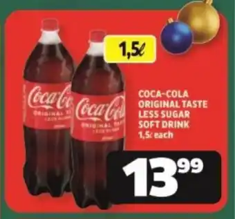 Usave COCA-COLA ORIGINAL TASTE LESS SUGAR SOFT DRINK 1,5L each offer