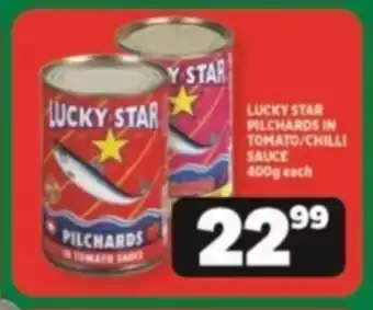Usave LUCKY STAR PILCHARDS IN TOMATO/CHILLI SAUCE 400g each offer