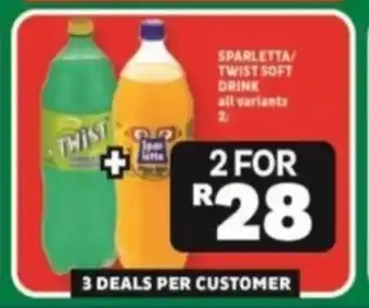 Usave SPARLETTA/TWIST SOFT DRINK all variants 2L offer