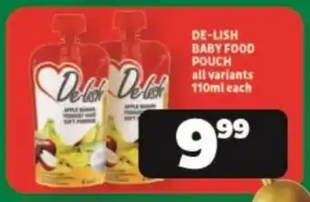 Usave DE-LISH BABY FOOD POUCH all variants 110ml each offer