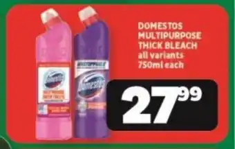 Usave DOMESTOS MULTIPURPOSE THICK BLEACH all variants 750ml each offer
