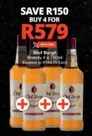 Checkers Olof Bergh Brandy 4 x 750ml offer