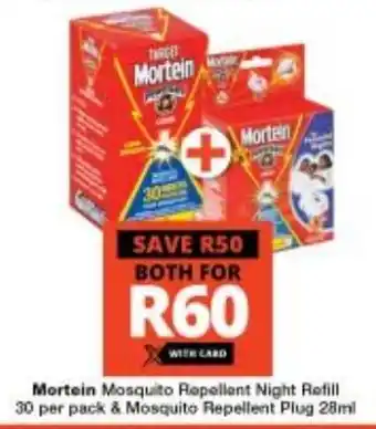 Checkers Mortein Mosquito Repellent Night Refill 30 per pack & Mosquito Repellent Plug 28ml offer