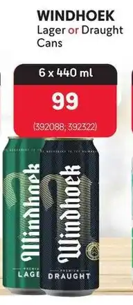 Makro WINDHOEK Lager or Draught Cans offer