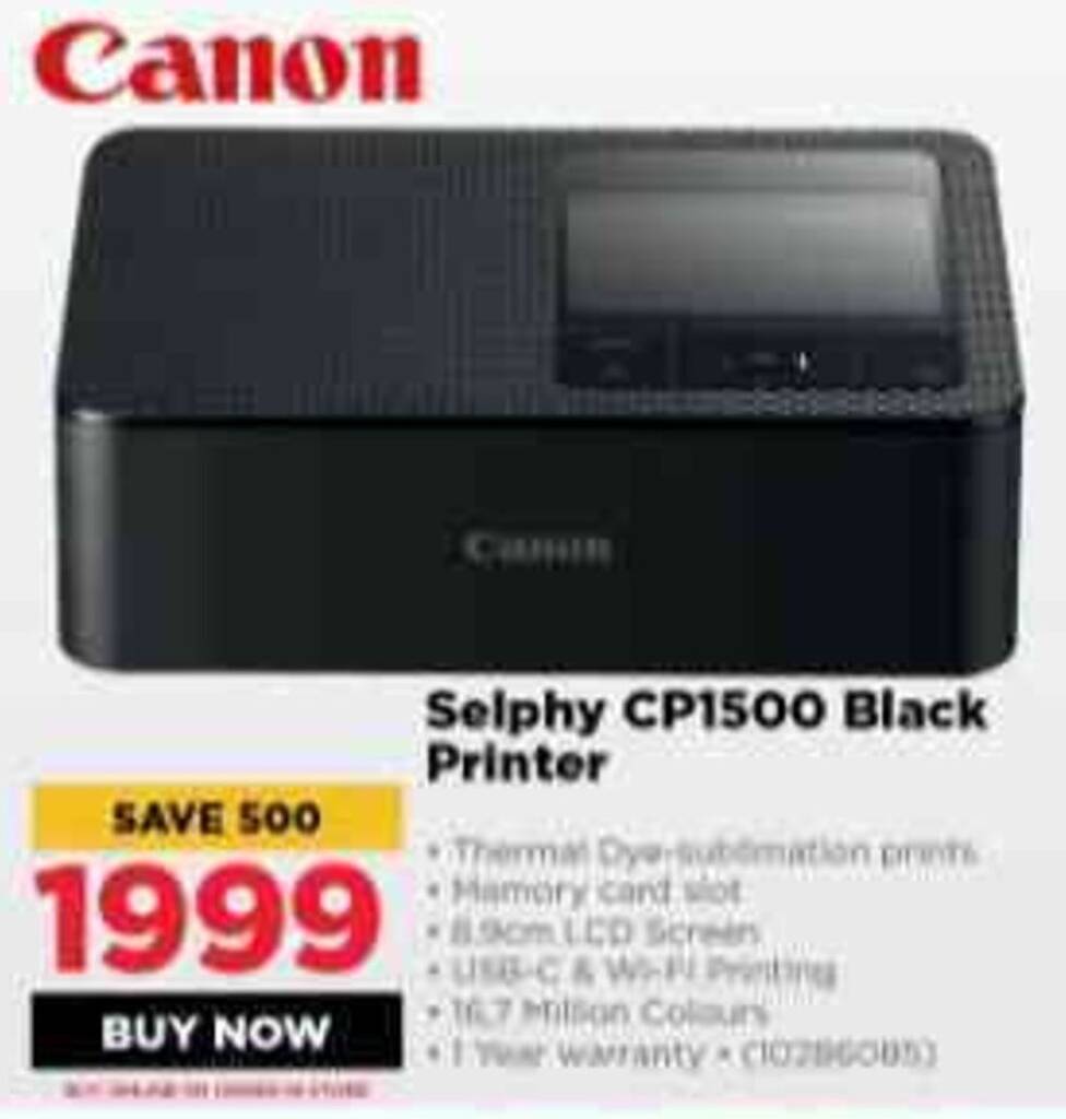 Canon Selphy CP1500 Black Printer offer at HiFi Corp